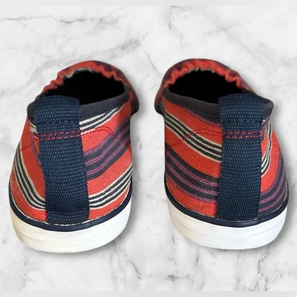 Tory Burch Raymond Canvas Flats Black Patent Logo Slip Ons Red White Blue Size 8 - Picture 10 of 13